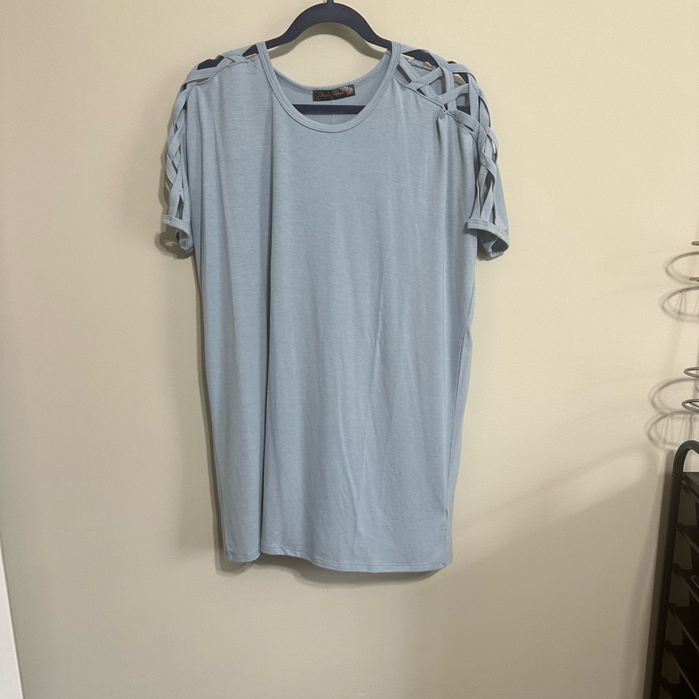 Women's Light Blue Short Sleeve Top with Cut-Out Details